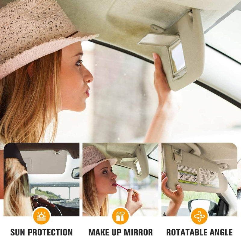 Beige Sun Visor w/Mirror Right & Left Side for 2011-2015 Hyundai Elantra
