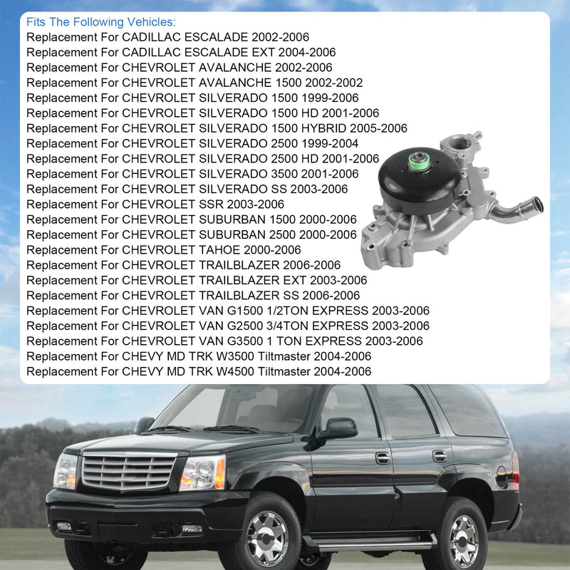 Water Pump W Gasket Fits Chevrolet GMC Tahoe Yukon 4.8 5.3 6.0 L Vortec