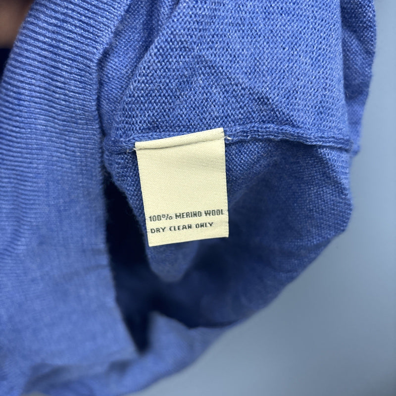 Sleeveless 1/4 Zip Vest For Donald Ross Men's L Blue 100 Percent Merino Wool