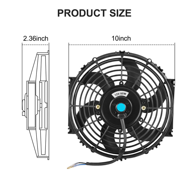 Universal Electric Radiator Slim Cooling Fan Push Pull 10" 12v 80w 1750CFM
