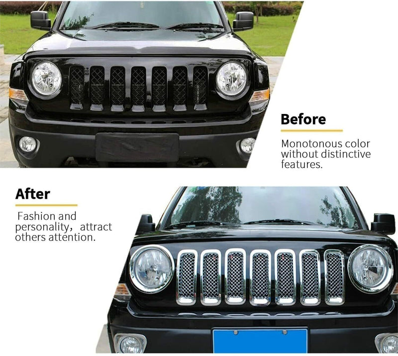 Front Mesh Grille Grill Insert Cover Bezel Kit for Jeep Patriot 2011-2018 7 Pcs