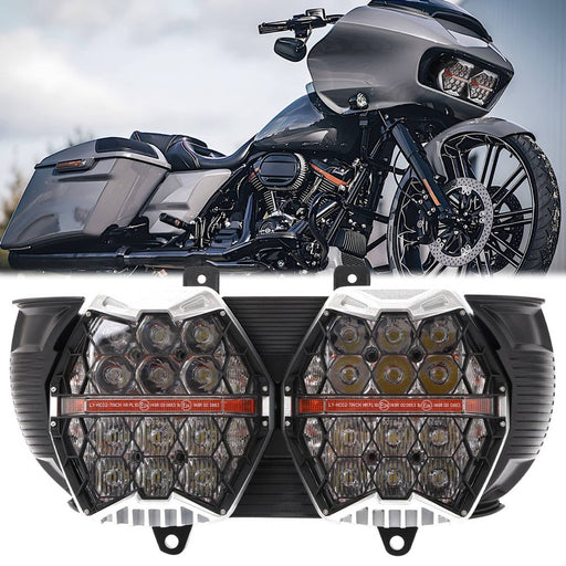 DURAFORCE Dual LED Headlight DRL Hi/Lo Beam for Harley Road Glide FLTRX 2015-2024