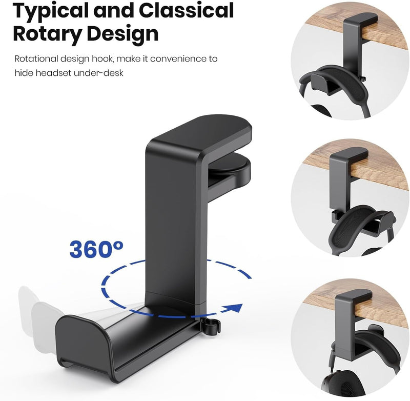 360 Gaming Headphone Hanger Display Stand Holder Hook Under Desk Mount