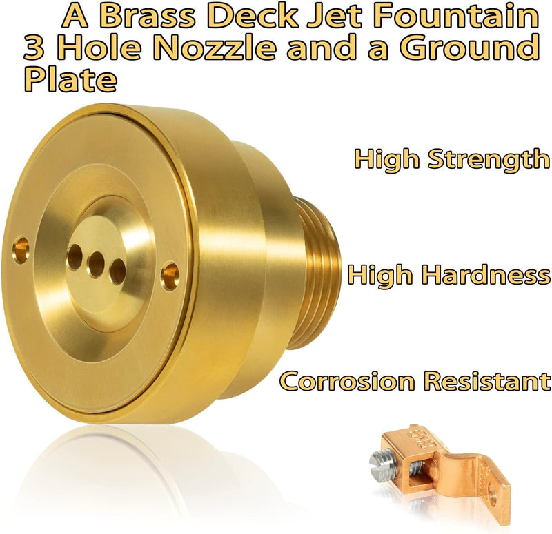 Swimming Pool Spa Brass Deck Jet Fountain Nozzle 3 Hole with Grounding Lug
