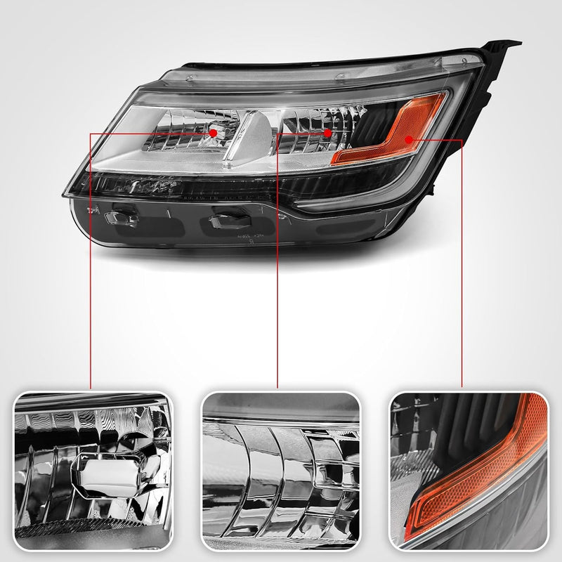 Driver Left Headlight w/LED DRL for Ford Explorer 2016-2019 Chrome Housing