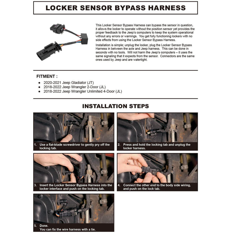Z-LKR-OEM Locker Sensor Bypass Harness for Jeep Wrangler JL JLU JT 2018-2023