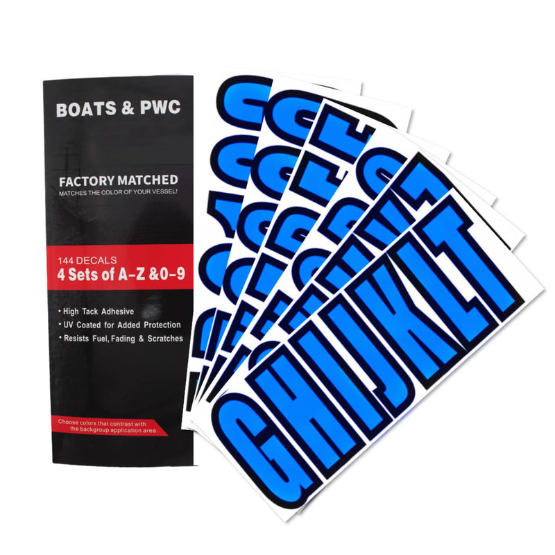 DURAFORCE Boat Registration Decals Letters And Numbers Stickers A-Z & 0-9 Blue 4 Sets