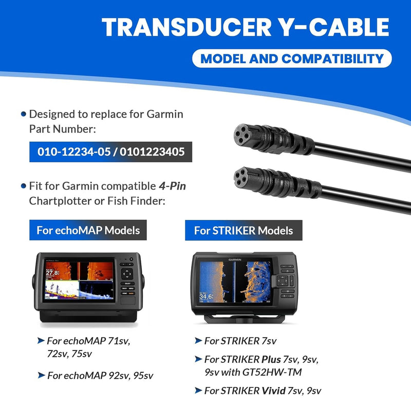 010-12234-05 12-Pin To Dual 4-Pin Transducer Y-Cable for Garmin echoMAP Striker