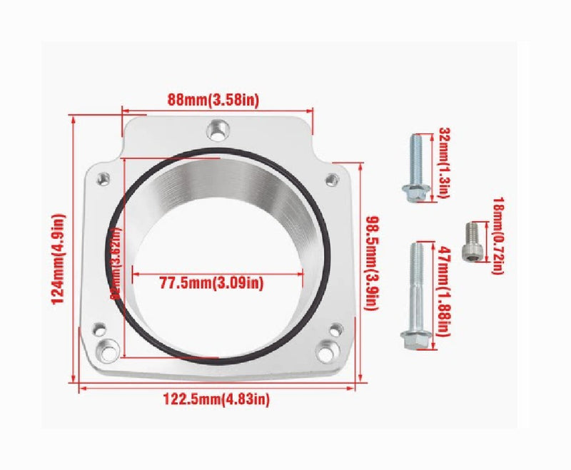 92mm Aluminum Manifold Throttle Body Adapter Plate 3 Bolt Intake to 4 Bolt