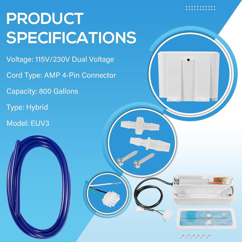 1106523 EUV3 Spa Ozonator Kit 4-Pin AMP for Hot Tubs Spas Up to 800 Gallons