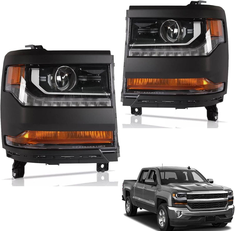 Headlight Trim HID Xenon LED DRL Set for Chevy Silverado 1500 2016-2018