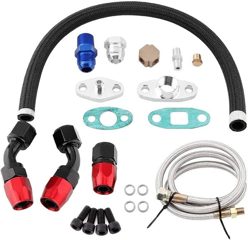 Oil Feed Line + 10AN Oil Drain Return Fitting for Turbo T3 T4 T6 GT45 T04E T66