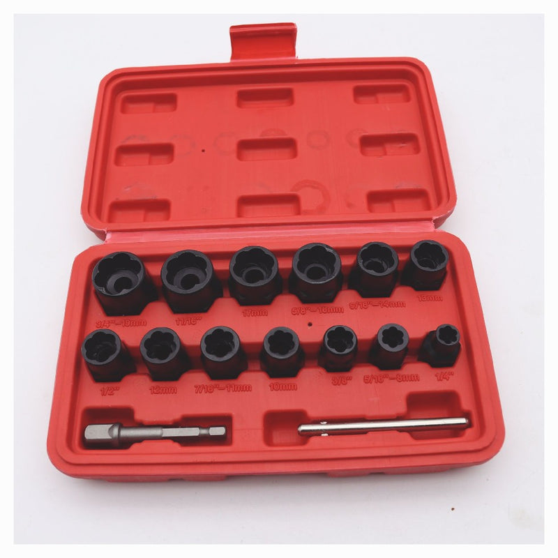 Impact Bolt Extractor Set Nut Remover Stripped Socket Tools 15 Piece