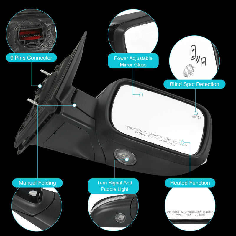Side Mirror w/ Blind Spot Puddle Lamp Passenger for Ford Explorer 2016-2019