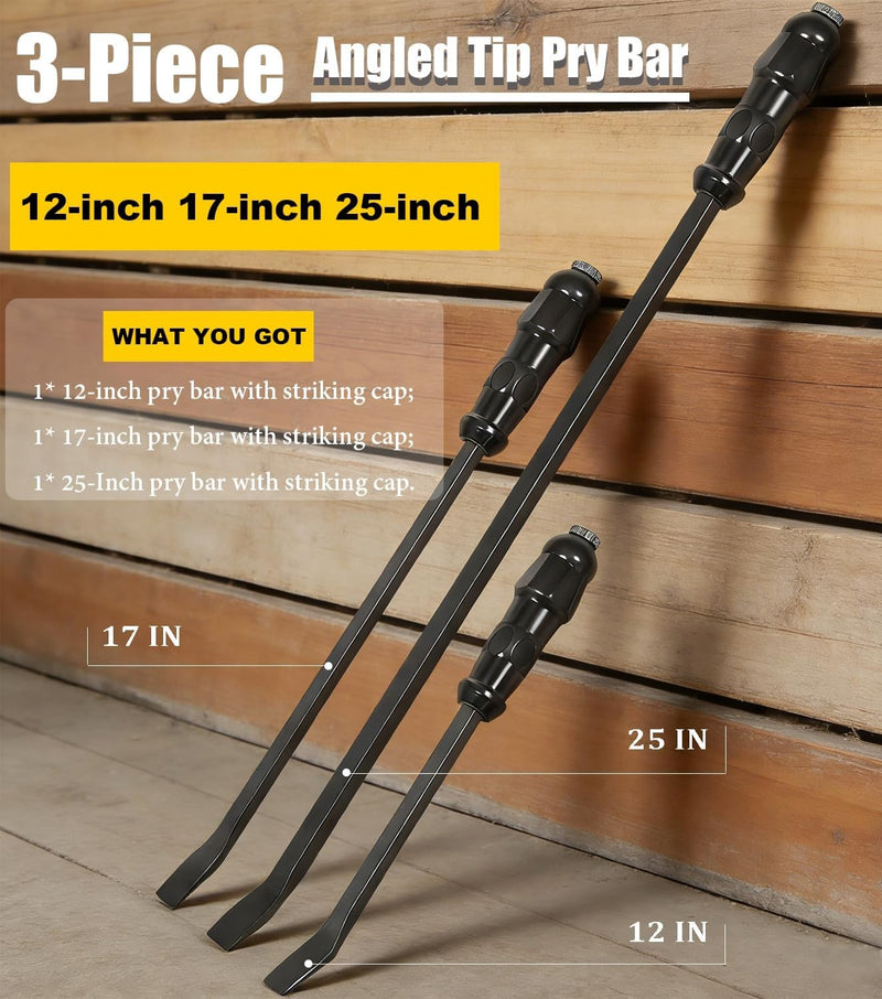 LSQ42103 Pry Bar Set Heavy Duty Angled End 12", 17", 25" 3-Piece