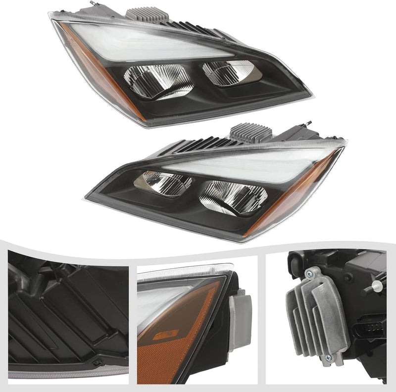 Full LED Headlights Headlamps Pair for Freightliner Cascadia Black