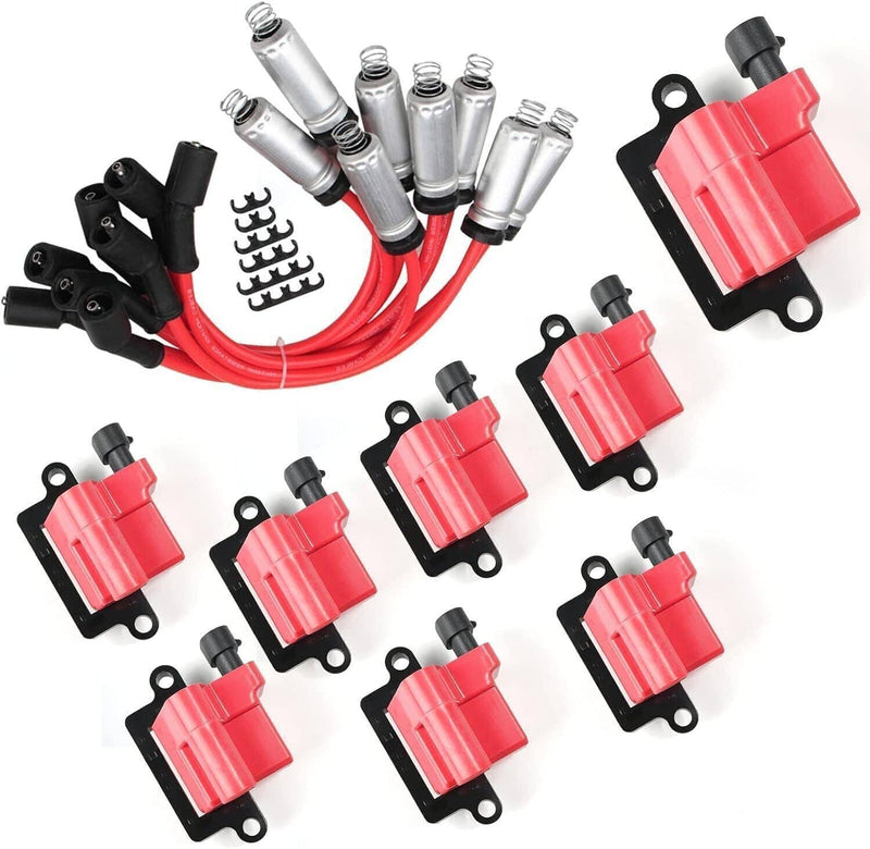 8Pack Square Ignition Coil Spark Plug Wire for Chevy GMC 4.8 5.3 6.0 8.1L