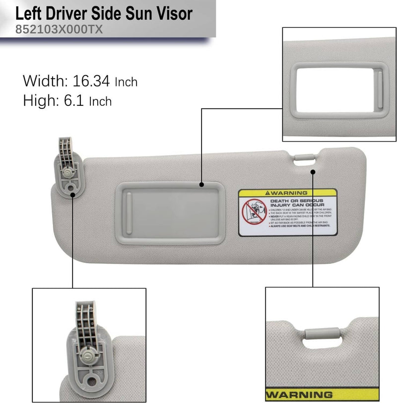 Sun Visor Makeup Mirror Left Grey Driver Side for Hyundai Elantra MD 2011-2016
