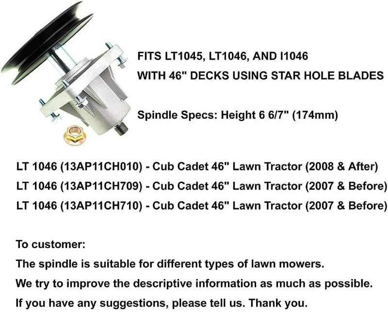 Spindle Deck Rebuild Kit for Cub Cadet LT1045 LT1046 iT1406 46 Inch