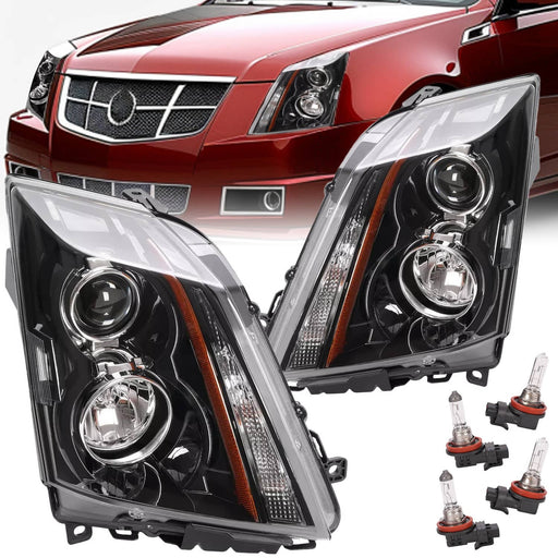 DURAFORCE Halogen Black Projector Headlights With Bulbs for Cadillac CTS 2008-2014 2015 2P