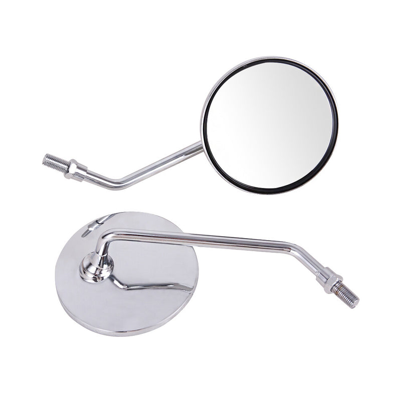 2Pcs Motorcycle Rearview Mirrors Set 10mm Chrome Round Classic Style