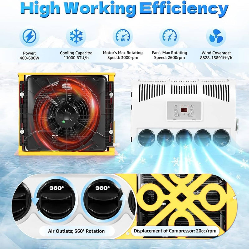 11000 BTU 12V Truck Air Conditioner Split AC for Semi Bus RV Caravan