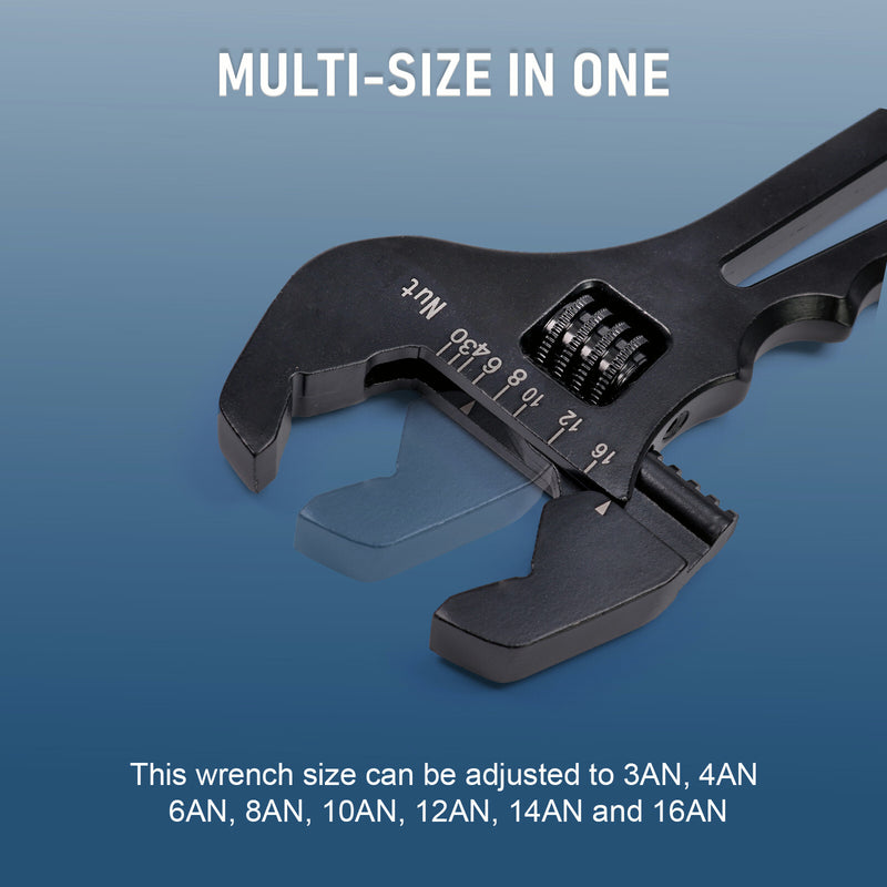 3AN-16AN Adjustable Wrench Spanner Tool for Hose End Fitting Aluminum Black