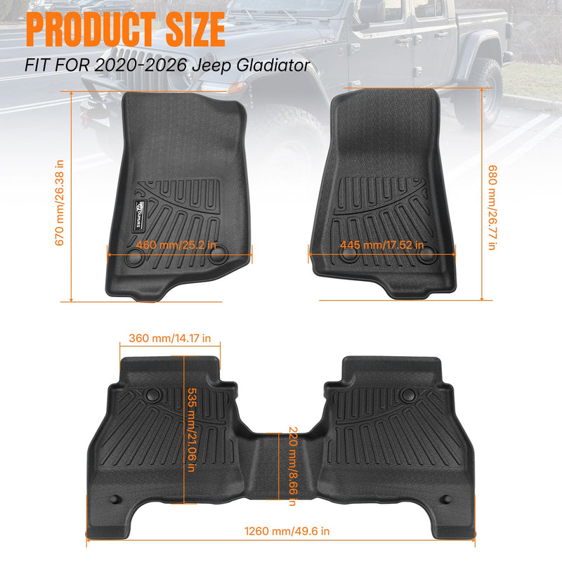 3Pcs Floor Mats for Jeep Gladiator 2020-2025 Floor Liner 3D Model Front Rear
