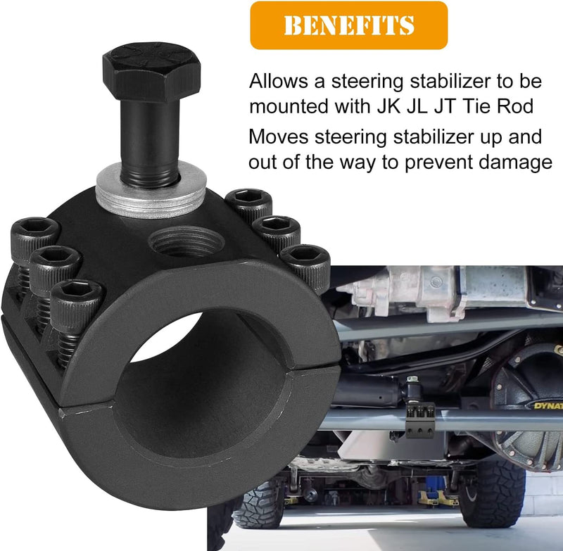 Steering Stabilizer Tie Rod Clamp Relocation Kit for Jeep JK JL 1-1/2in OD Tube