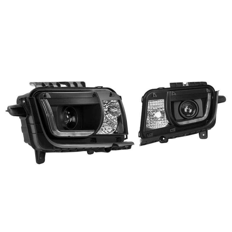 DURAFORCE LED Tube Projector Headlights Headlamp Black for Chevrolet Camaro 2010-2013 Pair