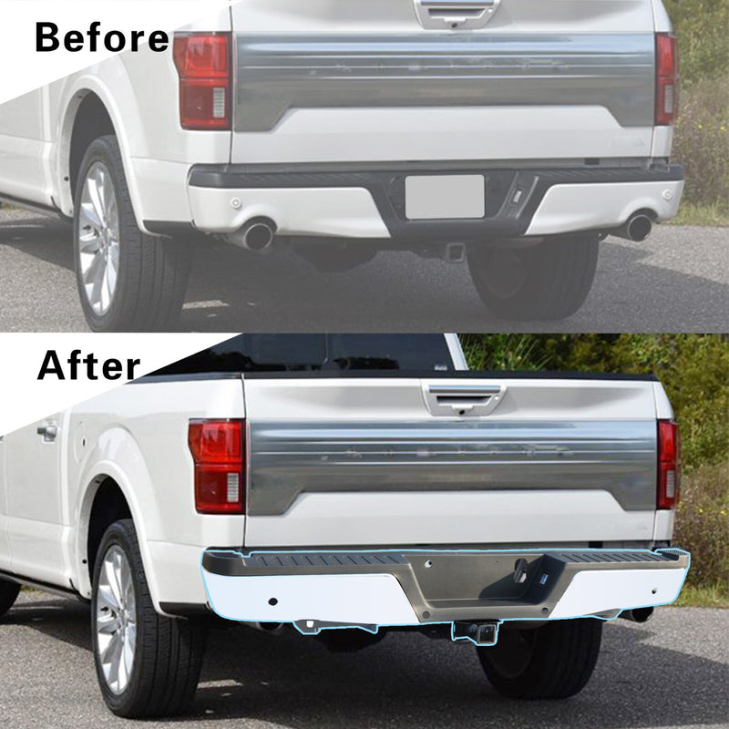 Rear Bumper Assembly Chrome Steel Towing Park Sensor for Ford F150 2015-2019