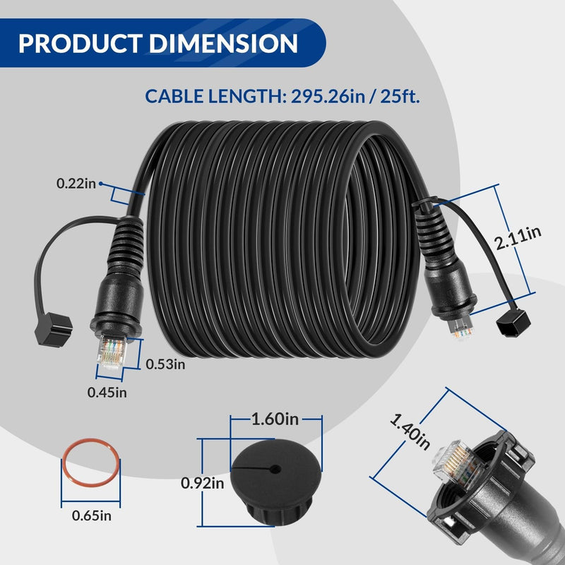 25FT Marine Network Cable for Garmin 010-10550-00 Durable RJ45 Ethernet Cord
