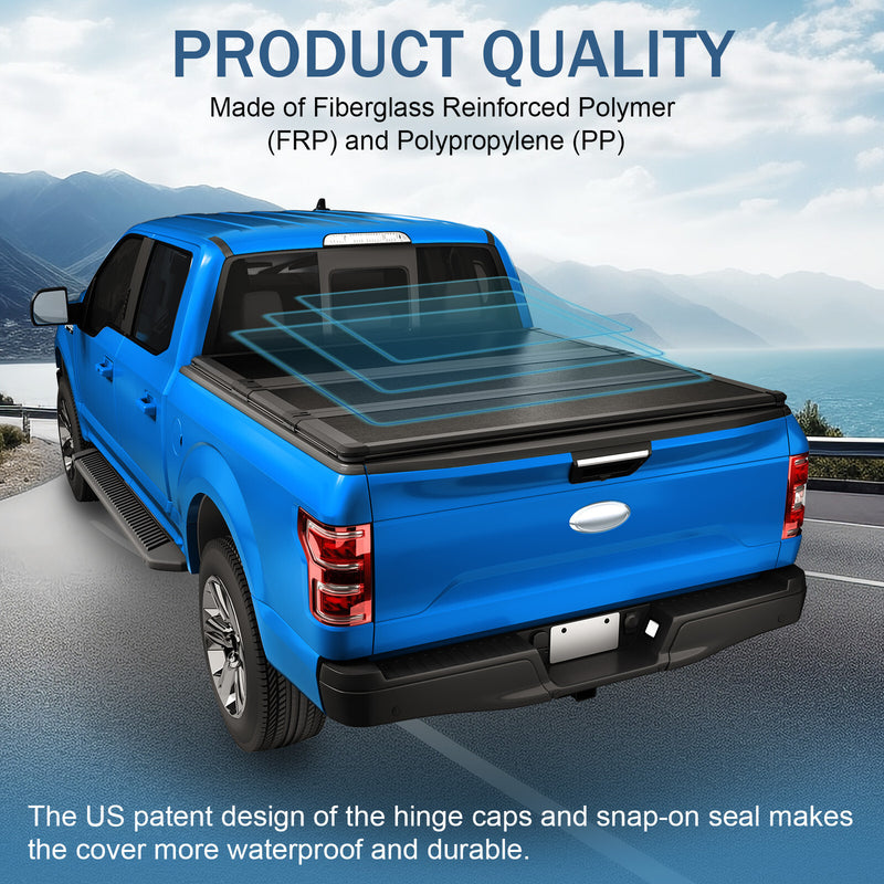 FRP Tri-Fold Hard Tonneau Cover for Ford F-150 2004-2014 6.5 6.6ft Bed