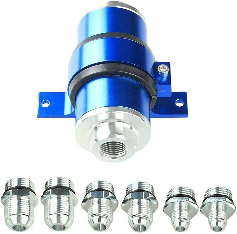 Blue 30 Micron Billet Aluminum Inline Fuel Petrol Filter Bracket AN6 AN8 AN10