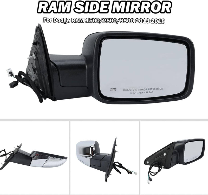 Chrome Power Folding Heated Right Mirror & LED Signal for Dodge Ram 1500 2013-19