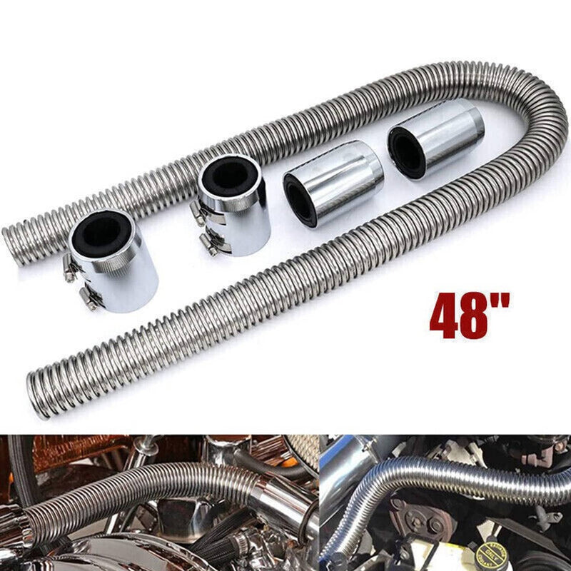 48" Universal Stainless Steel Radiator Flexible Coolant Water Hose Caps Kit