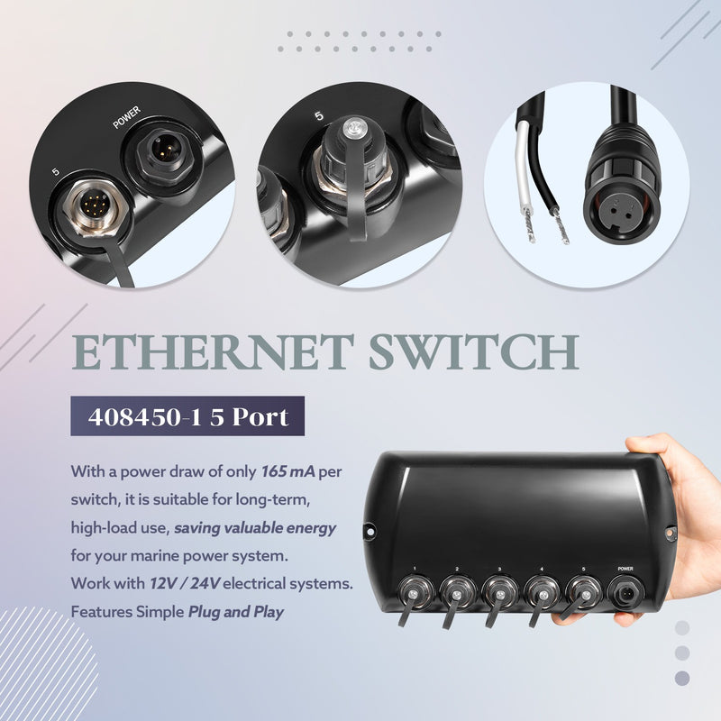 408450-1 5 Port Ethernet Switch for Humminbird AS ETH 5PXG Black