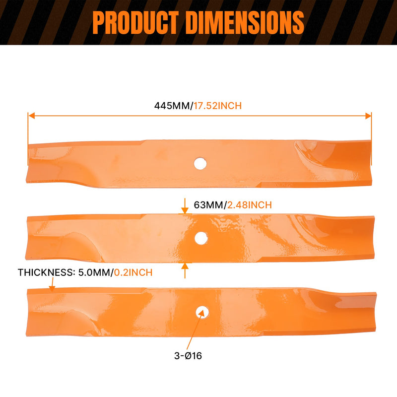 52" Lawn Mower Blades for Hustler Raptor SD SDX Fastrak Deck 3 Pack