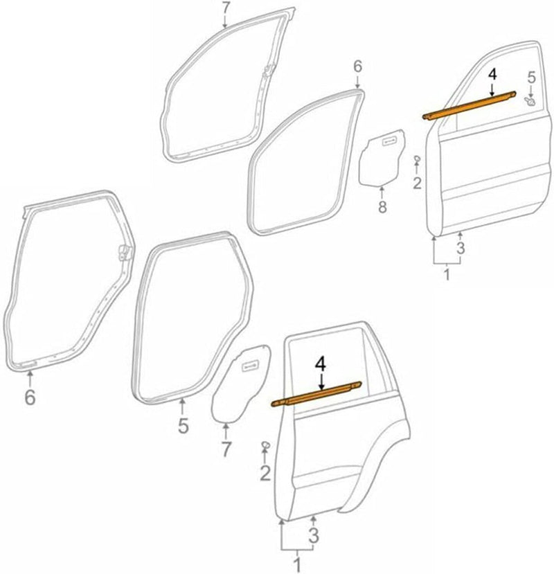 4Pcs Door Window Weatherstrips Belt Seal Moulding Trim for Toyota Corolla
