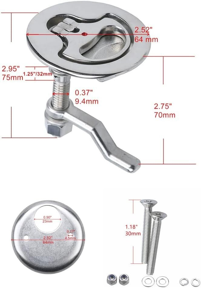 Boat Cam Latch 316 Stainless Steel Marine Hatch Pull with Back Plate Screws