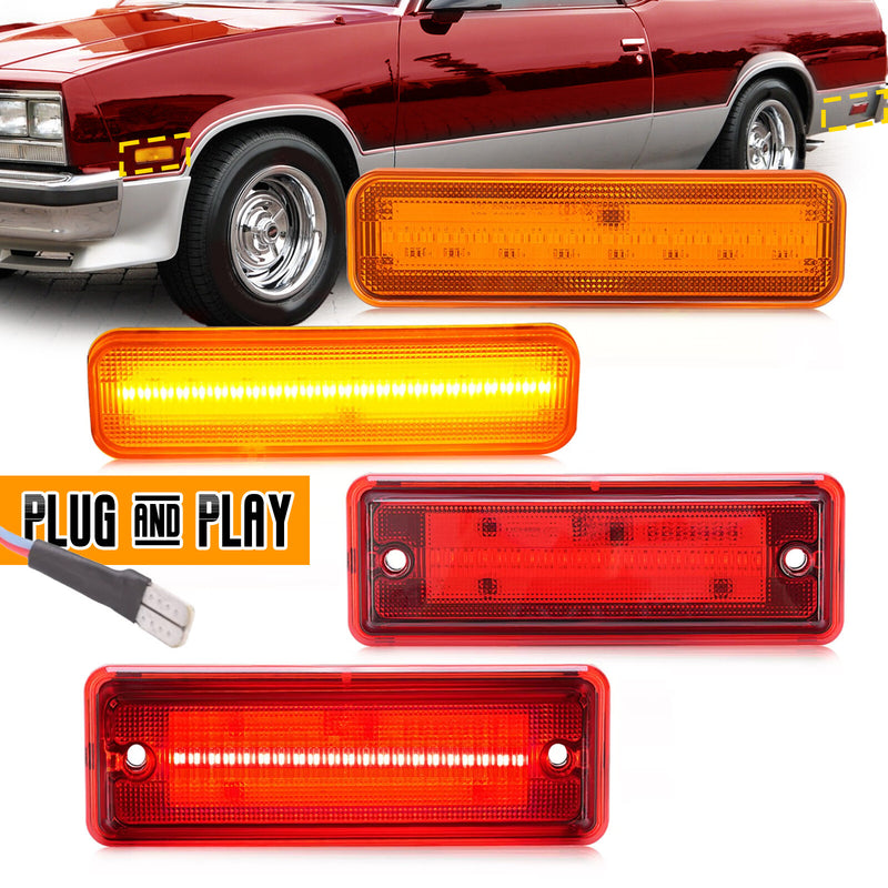 Amber/Red LED Side Marker Parking Lights Set for El Camino & Caballero 78-87