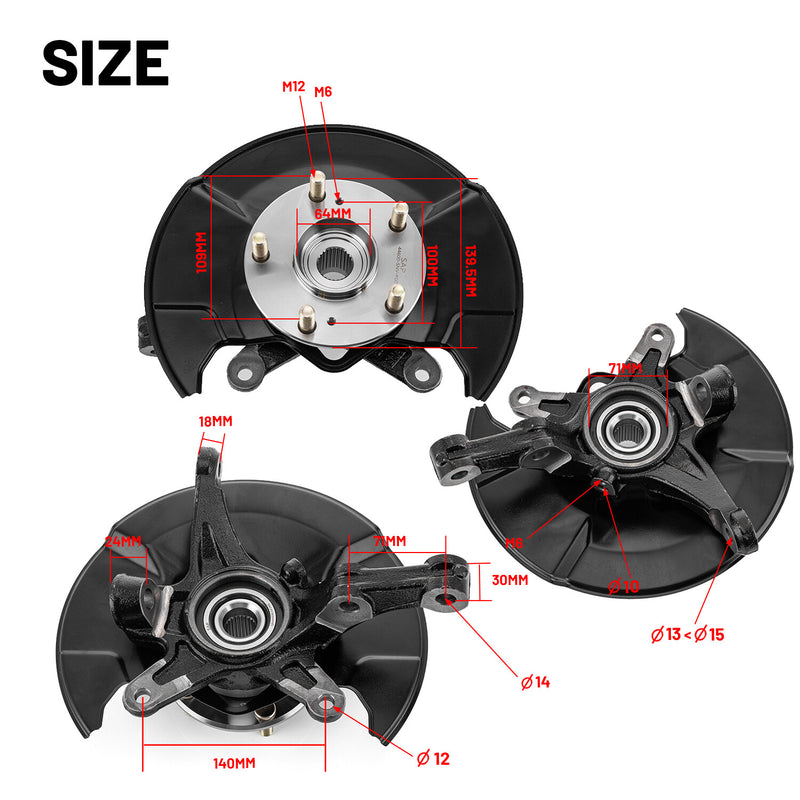 Front Left Right Steering Knuckle and Wheel Hub Bearing for 2006-11 Honda Civic