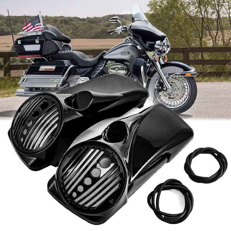 8" Vivid Black Speaker Lids w/ Tweeter Port for Harley 1994-2013 Touring Models