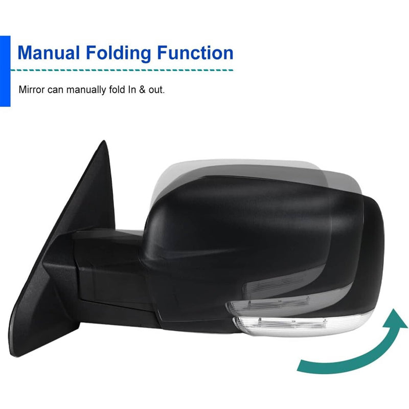 Mirror Left Driver Manual Fold Heated Temp Sensor for Dodge Ram 1500 2013-19