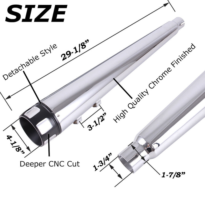 4" Megaphone Slip-Ons Exhaust Pipes Mufflers for Harley Electra Glide Road King