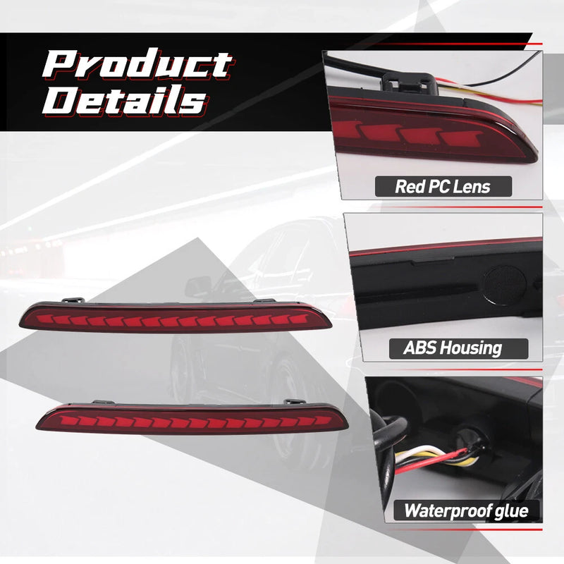DURAFORCE For Honda Civic Sedan 2022-2025 LED Rear Bumper Reflector Light Fog Lamps Red