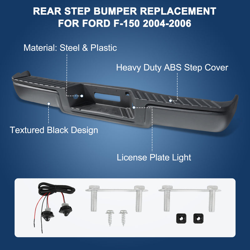Black Rear Step Bumper with LED Light for Ford F150 2004-2006 without Sensor Hol