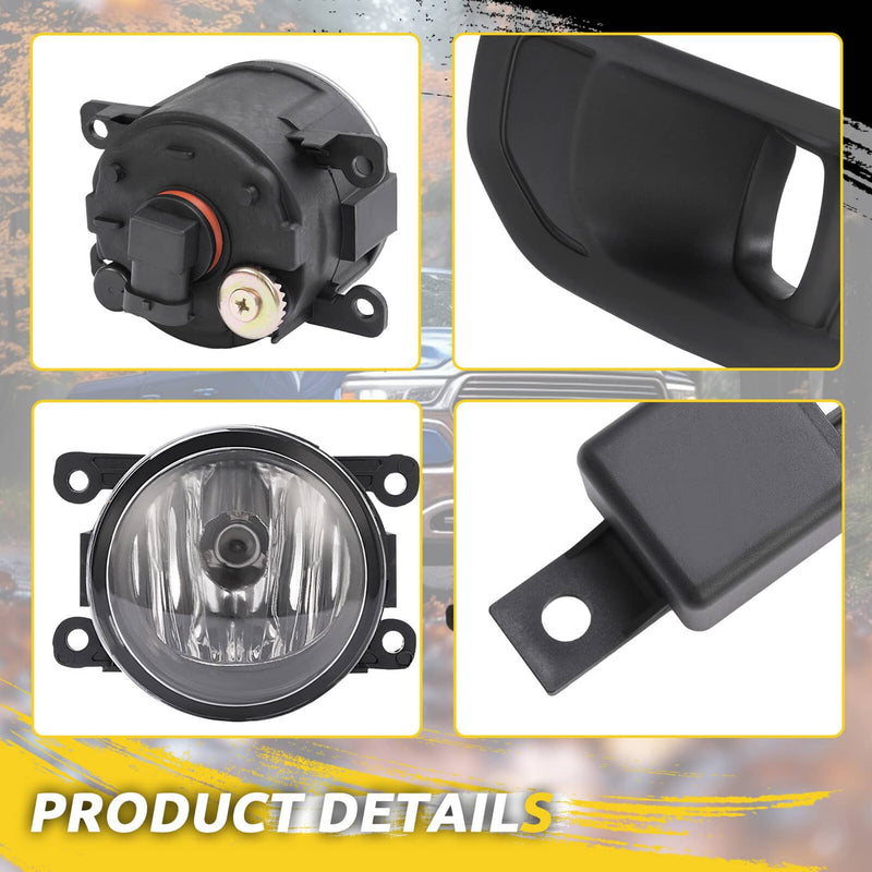 DURAFORCE Pair Fog Lights With Bezels for Ram 1500 2019-2024 Front Driver Passenger Side