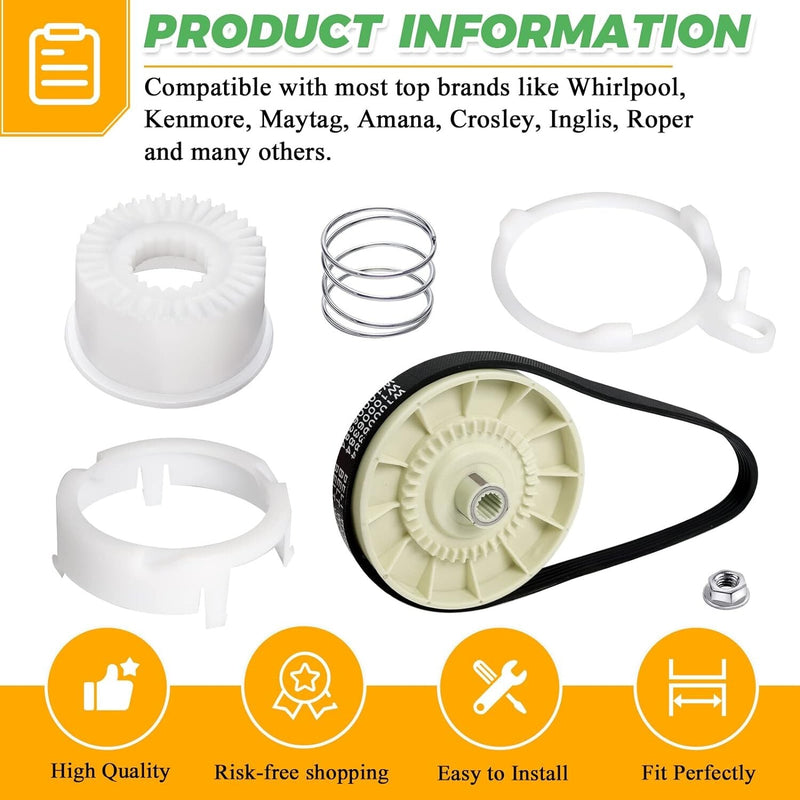 Washer Pulley Clutch Kit Drive Belt for Whirlpool Kenmore Maytag