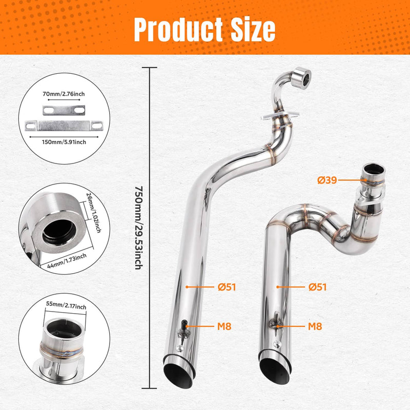Chrome Exhaust Pipe System for Yamaha V Star 650 XVS650 Dragstar XVS400